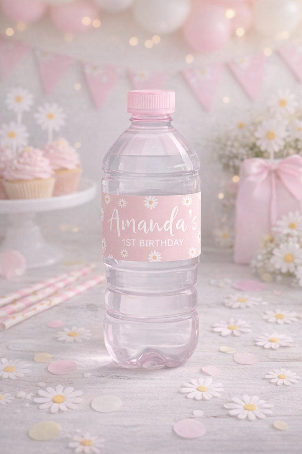 Editable Daisy Water Bottle Labels, Floral Birthday Party (Digital Download)