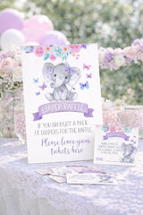 Elephant Diaper Raffle Inserts and Sign Instant Download, Girl Baby Shower Activities, First Birthday