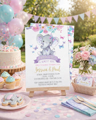 Floral Elephant Baby Shower Invitation, Girl Jungle Safari, Editable Digital Invite