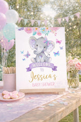Floral Elephant Baby Shower Welcome Sign, Editable Template (Digital Download)
