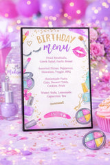 Spa Birthday Menu, Glitz Glam Party Food Sign (Digital Download)