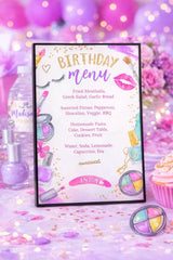 Spa Birthday Menu, Glitz Glam Party Food Sign (Digital Download)