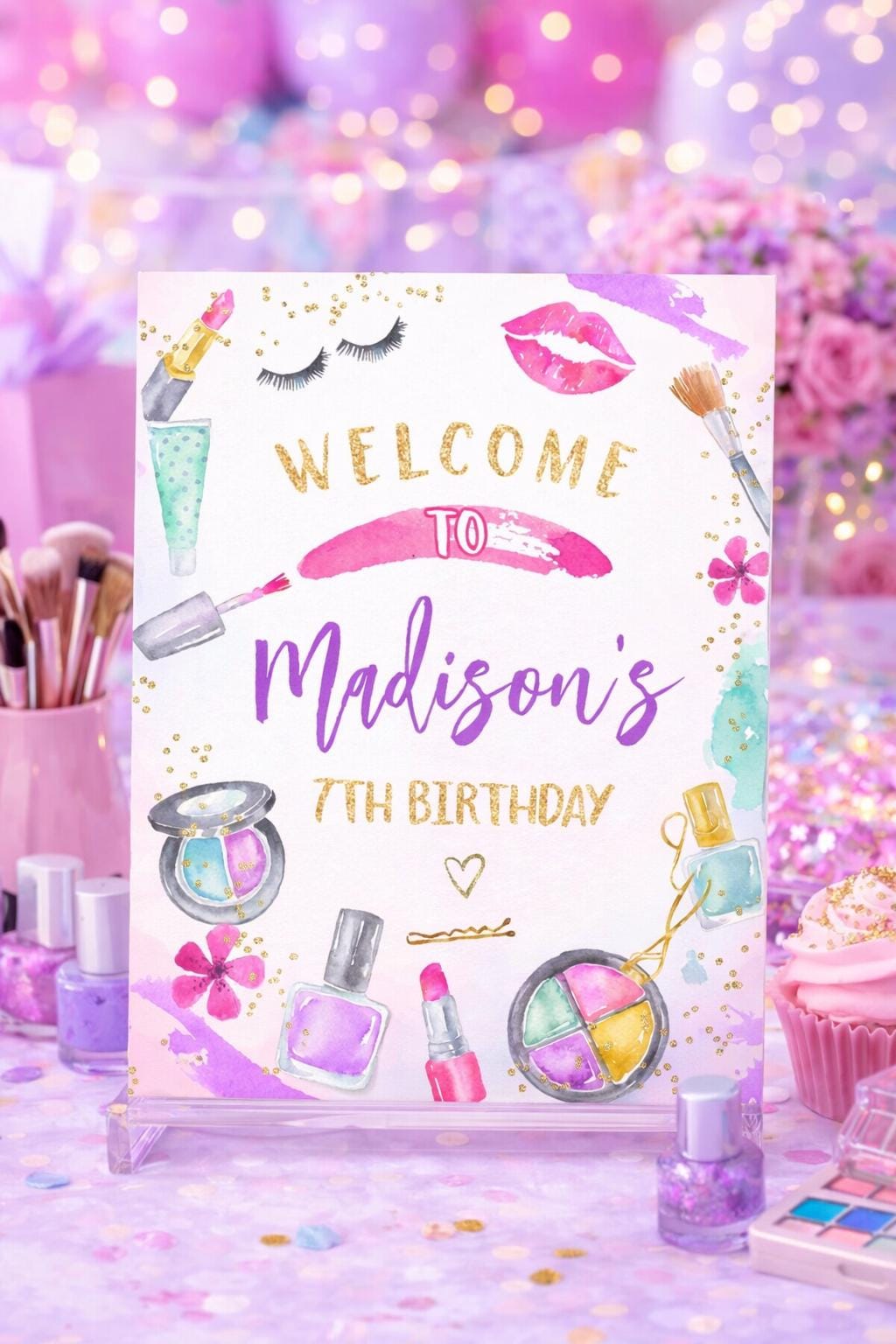 Spa Party Welcome Sign Editable Template, Glitz & Glam Makeup Slumber Party Decorations, Instant Download