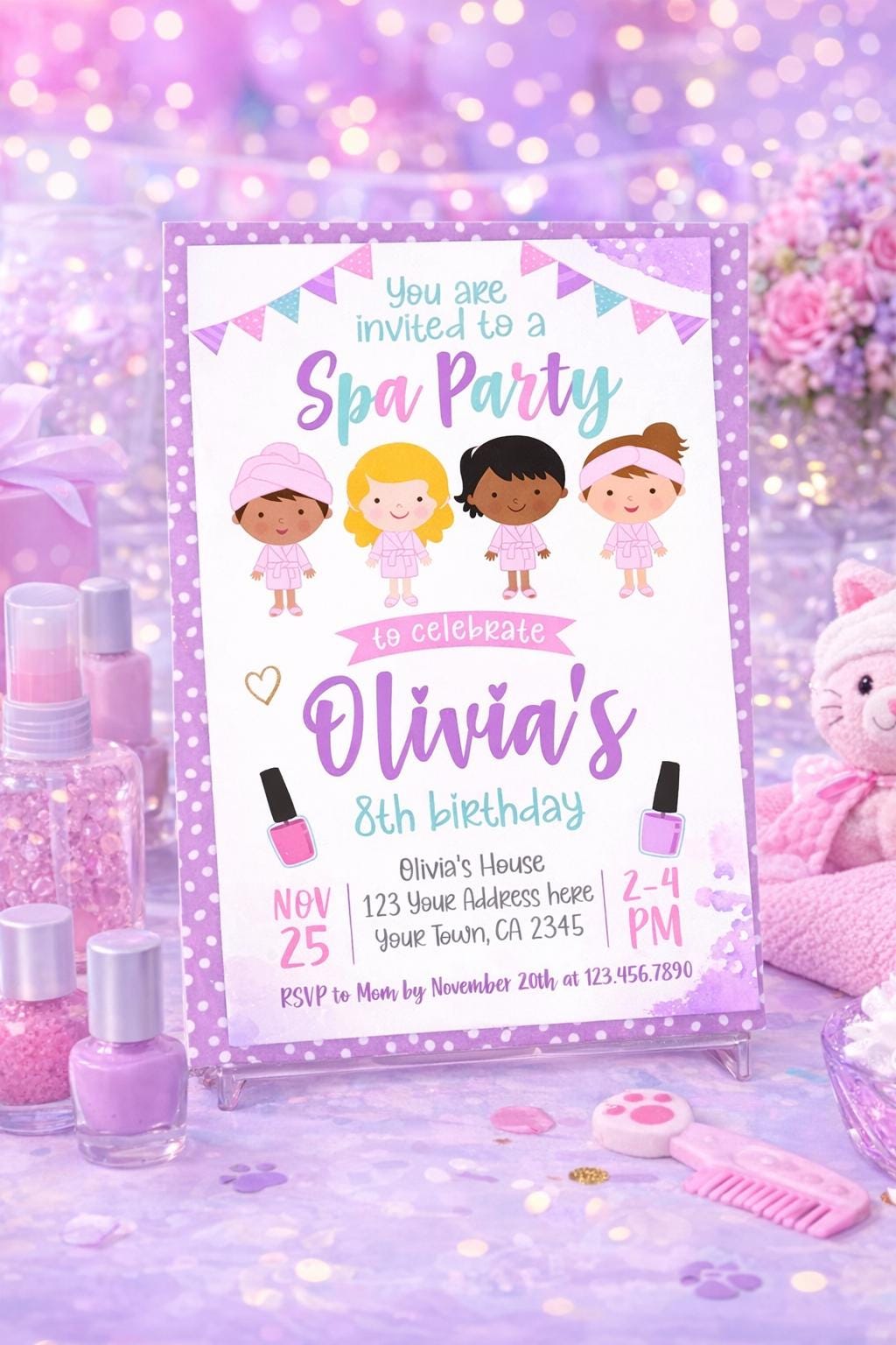 Spa Birthday Party Invitation, Editable Digital Invite (Instant Download)