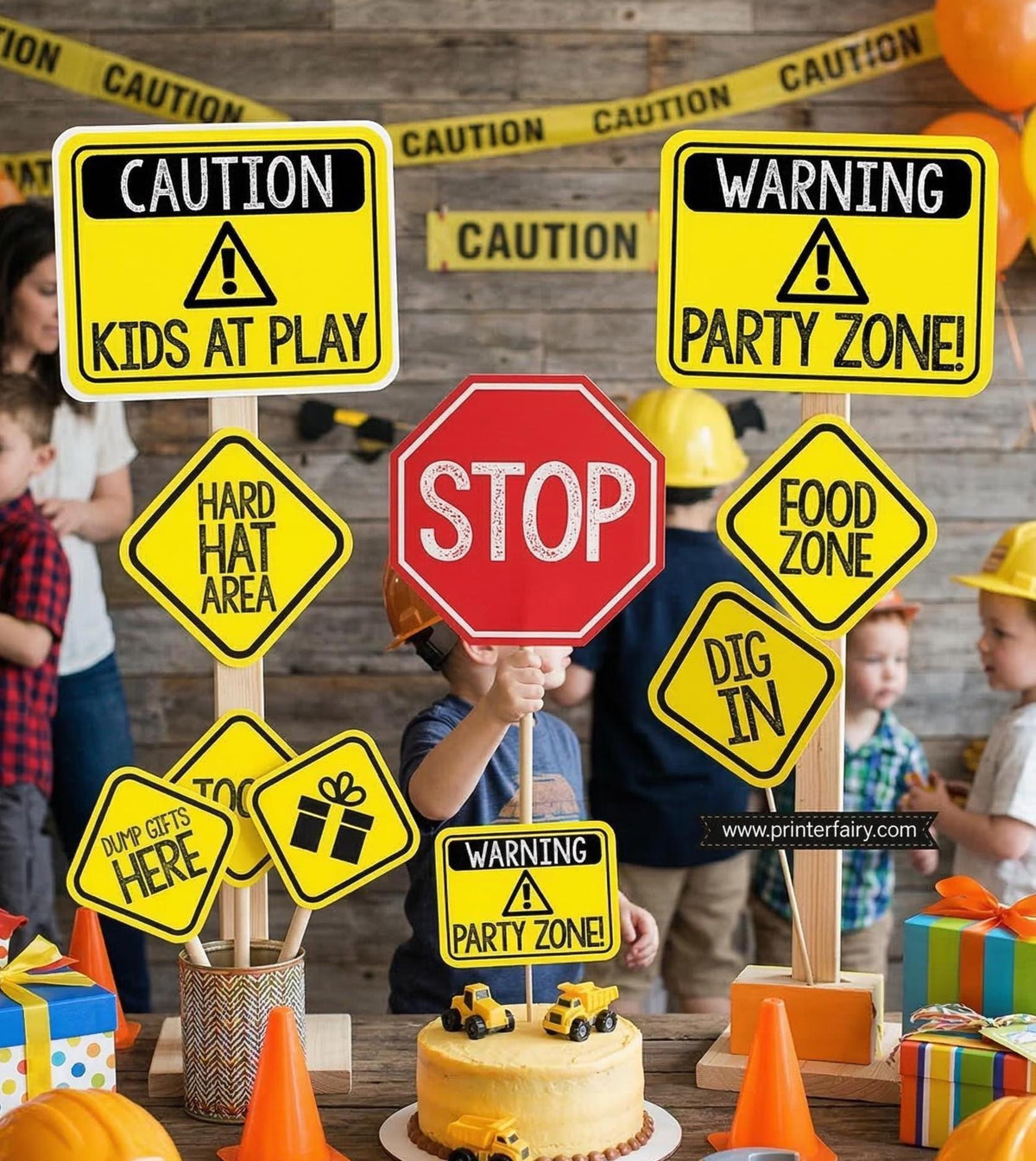 Construction Birthday Party Props, Set of 9 signs (Digital Download)