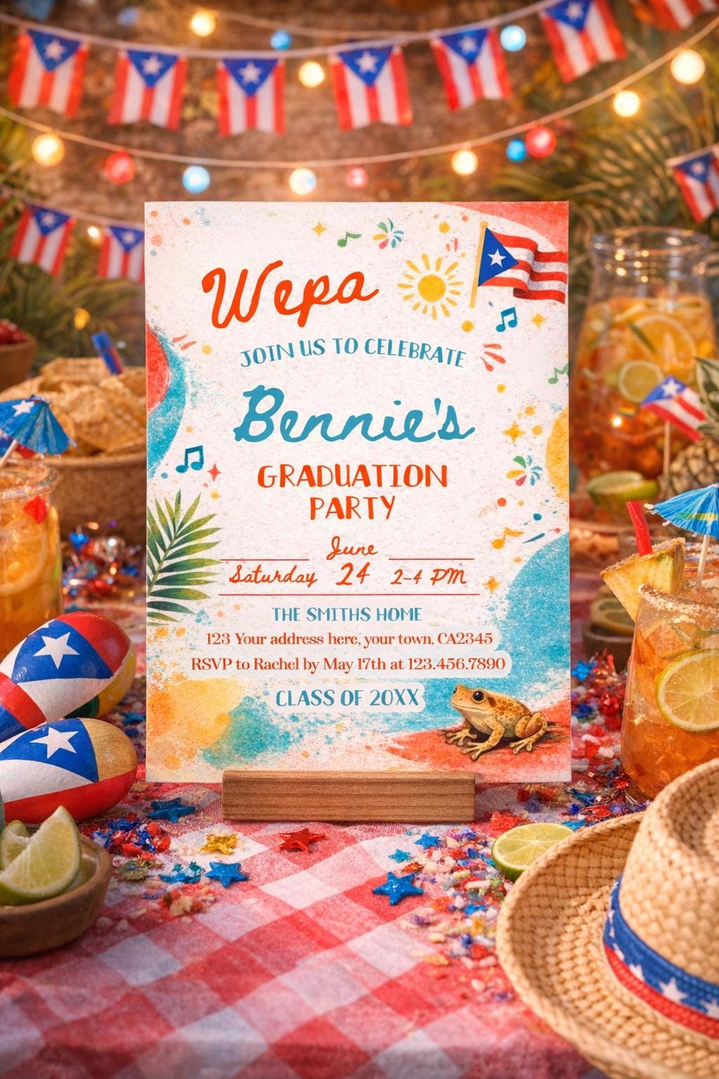 Puerto Rico Graduation Party Invitation Editable Template, INSTANT DOWNLOAD