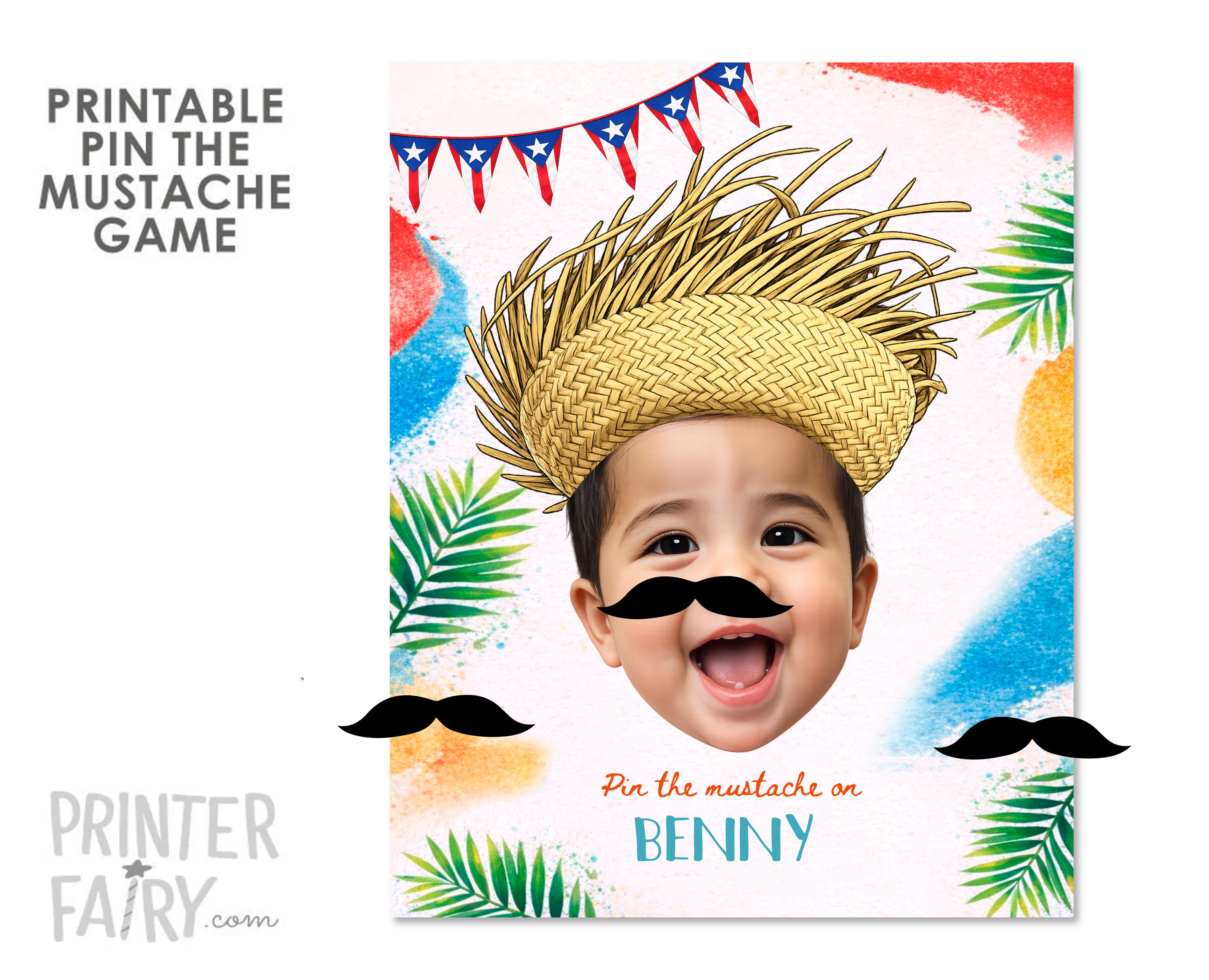 Personalized Puerto Rico Birthday Pin the Mustache Game Poster (Digital Download)