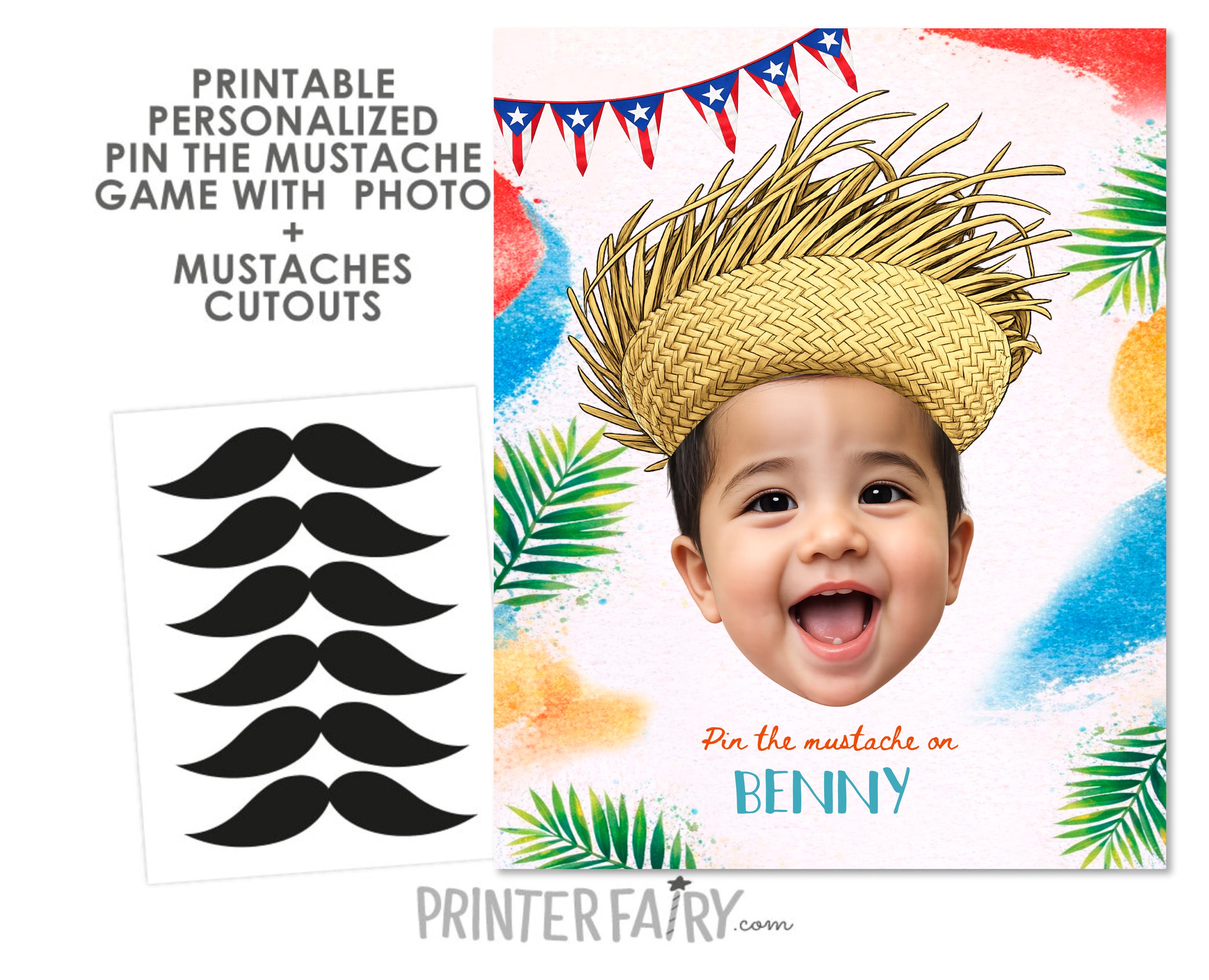 Personalized Puerto Rico Birthday Pin the Mustache Game Poster (Digital Download)