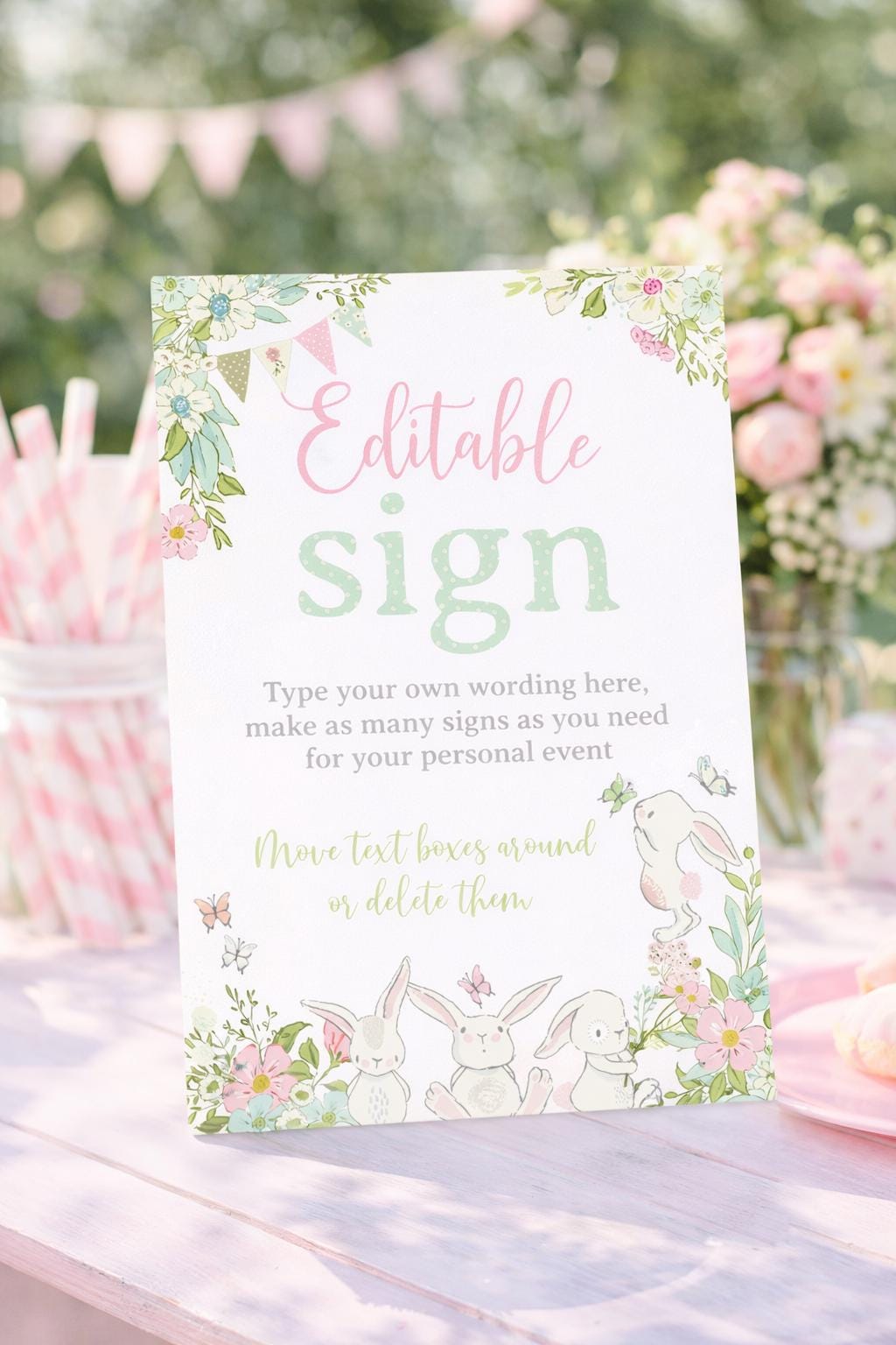 Bunny Sign Editable Template to Add your Own Wording, INSTANT DOWNLOAD
