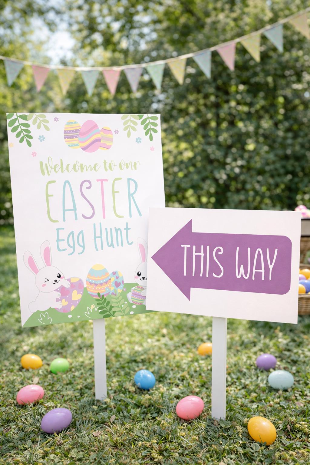 Editable Easter Egg Hunt Welcome Sign, Printable Arrow (Digital Download)