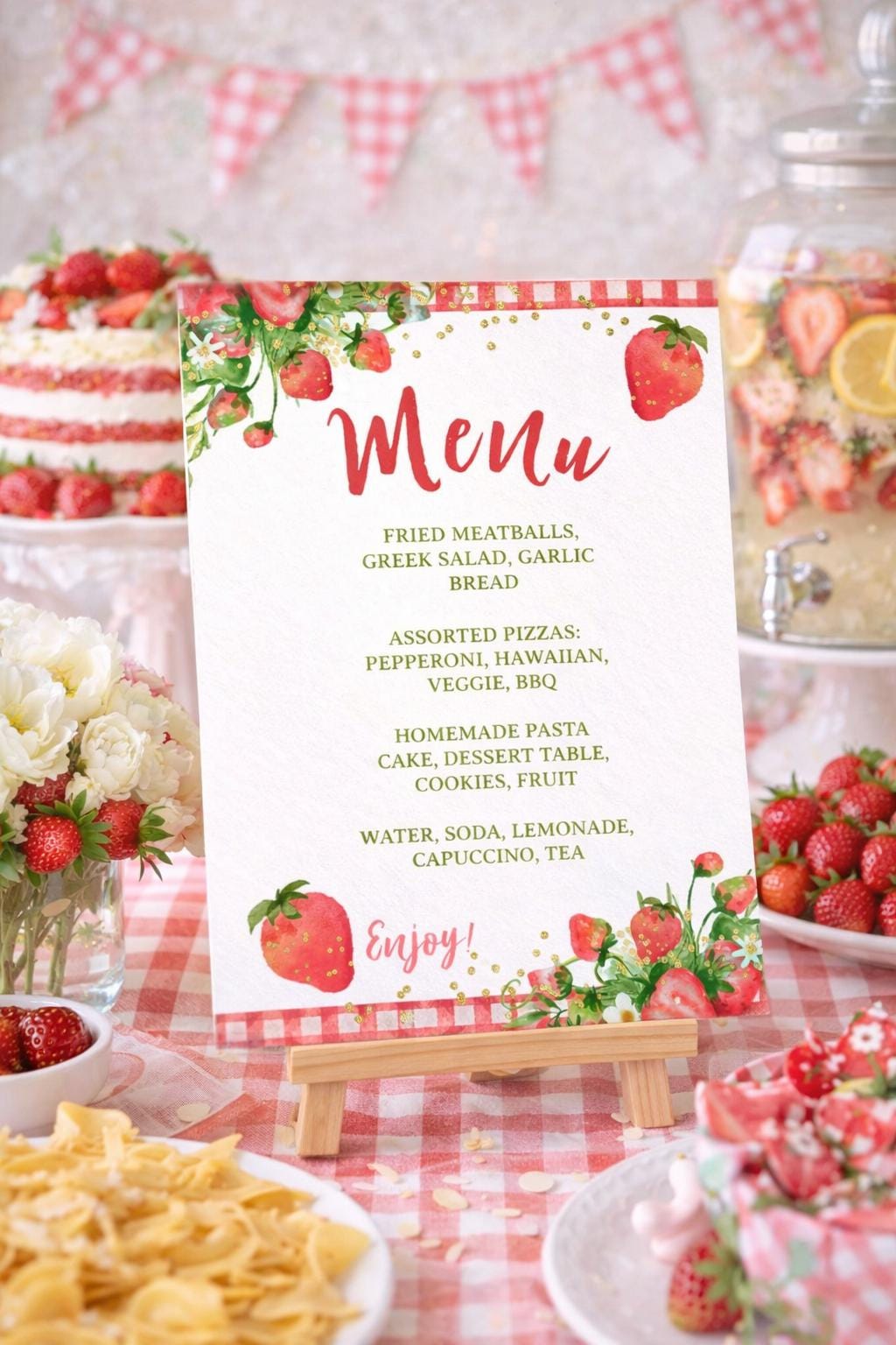 Strawberry Baby Shower Menu Sign Editable Template INSTANT DOWNLOAD