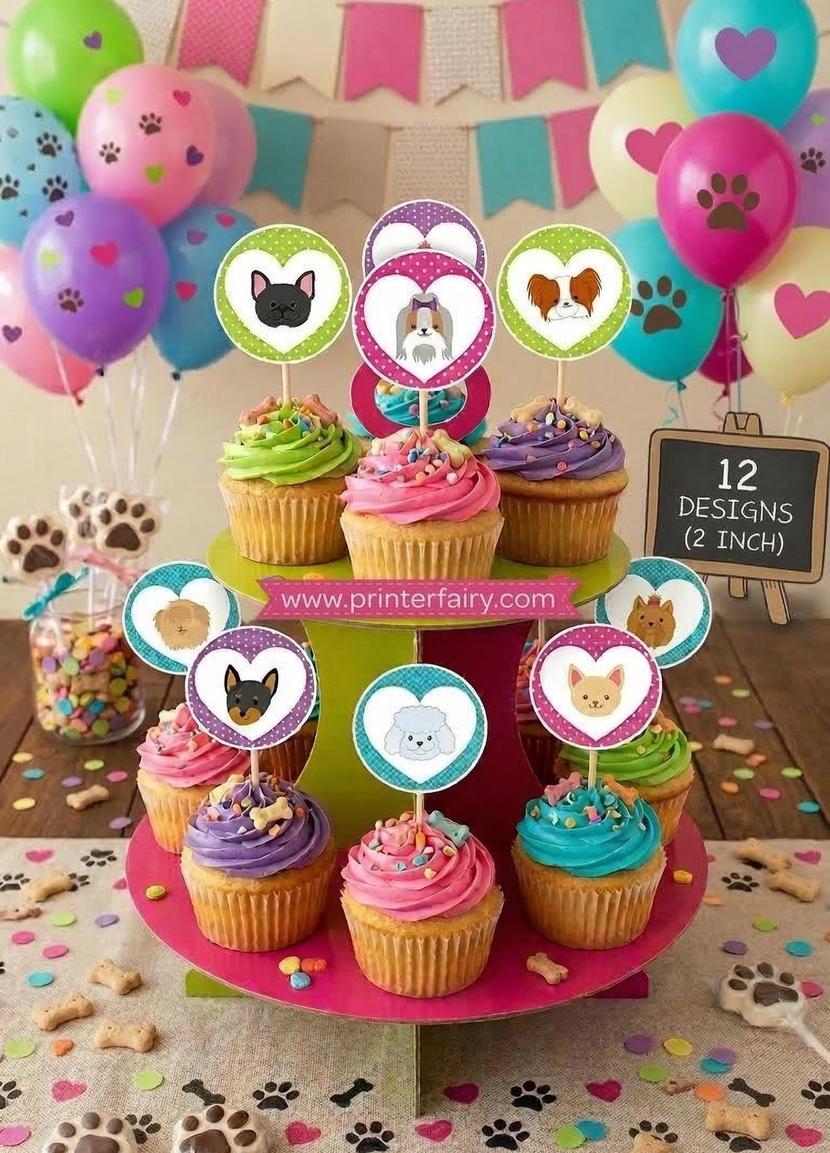 Puppy Adoption Cupcake Toppers, Dog Birthday Party (Digital Files)