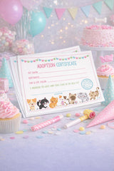 Cat Adoption Certificate, Pet Birthday Party (Instant Download)