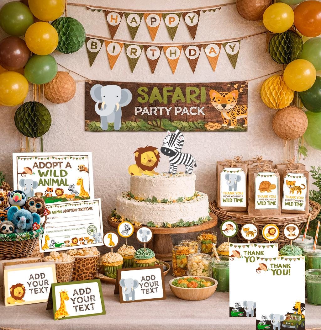 Safari Birthday Party Decorations Bundle (Digital Download)