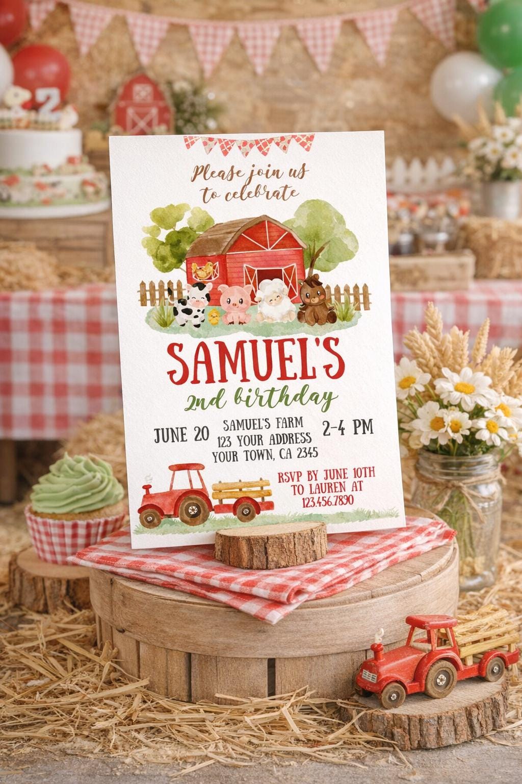 Farm Birthday Party Invitation EDITABLE Template, INSTANT DOWNLOAD