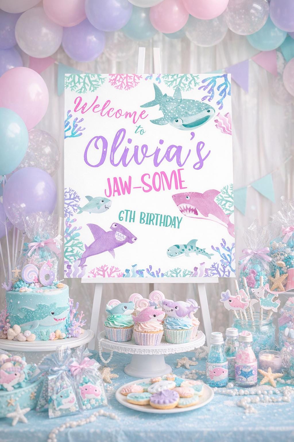 Shark Birthday Welcome Sign, Under the Sea Party Decor (Digital Download)