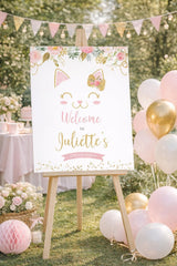 Floral Kitty Welcome Sign, Editable Birthday Party Decor (Instant Download)
