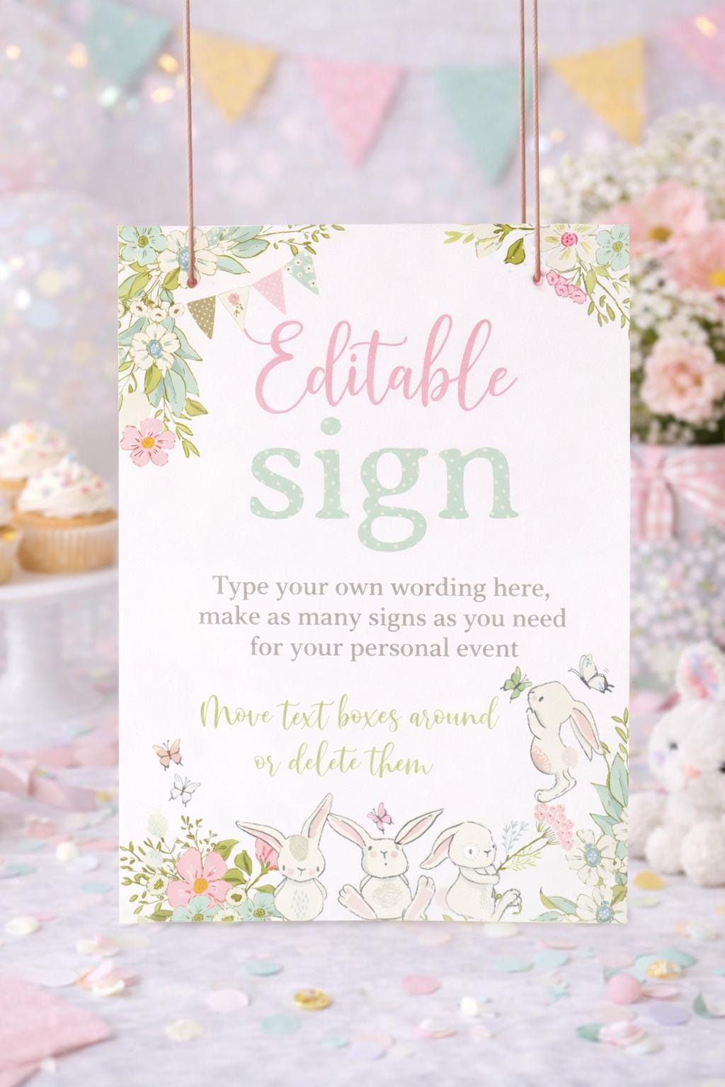 Bunny Sign Editable Template to Add your Own Wording, INSTANT DOWNLOAD