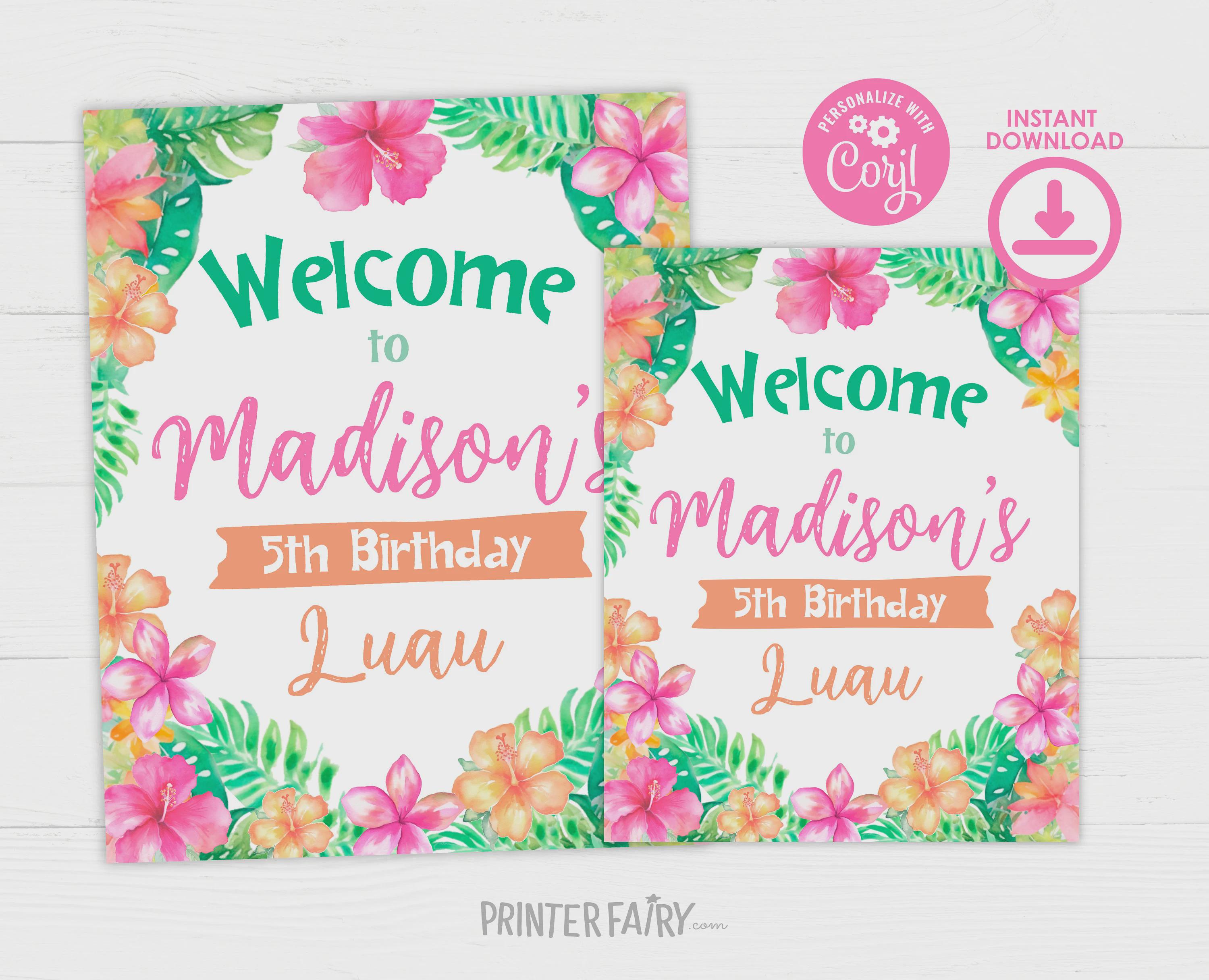 Luau Party Bundle: Editable Invitation, Signs, Toppers (Digital Download)
