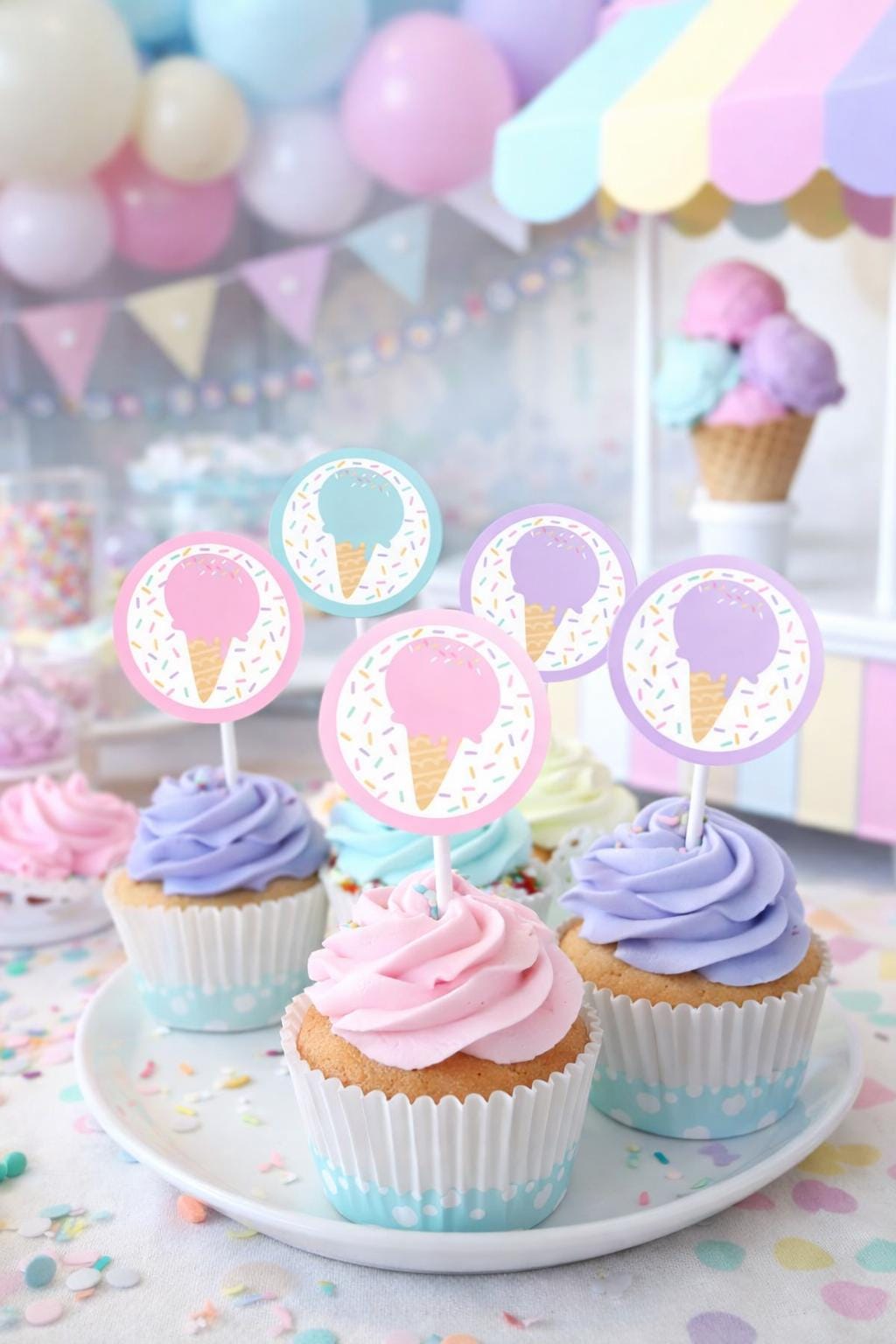 Ice Cream Party Toppers, Labels or Stickers, Printable Decorations, Instant Download