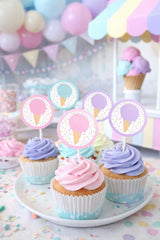 Ice Cream Party Toppers, Labels or Stickers, Printable Decorations, Instant Download