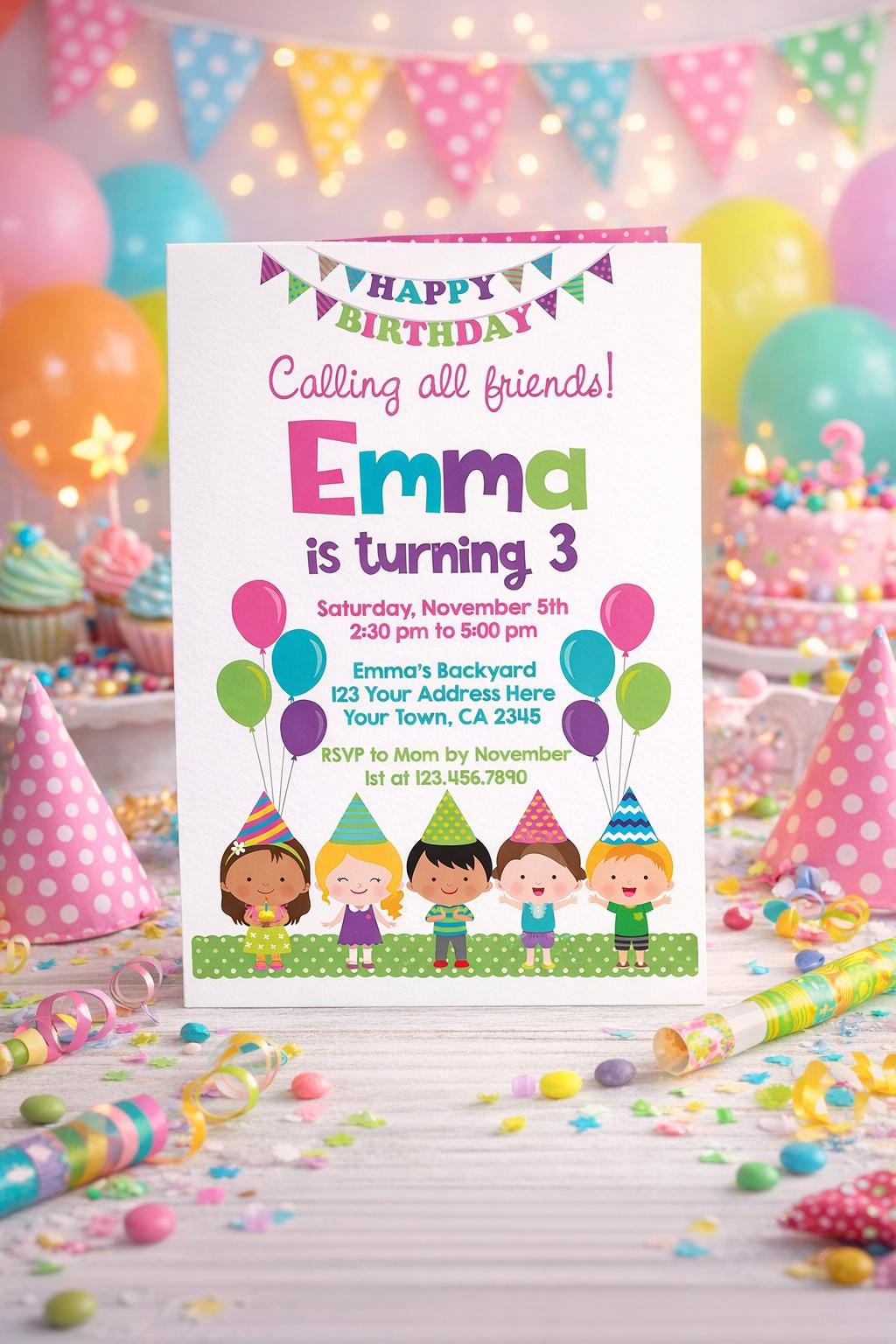 Editable Girl Birthday Invitation Template for Any Age, No Theme Birthday Invite, INSTANT DOWNLOAD