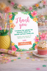Luau Birthday Thank You Card, Editable Hawaiian Tropical Template (Instant Download)