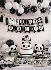 Panda Happy Birthday Banner, Black and White Party Decor, INSTANT DOWNLOAD and print