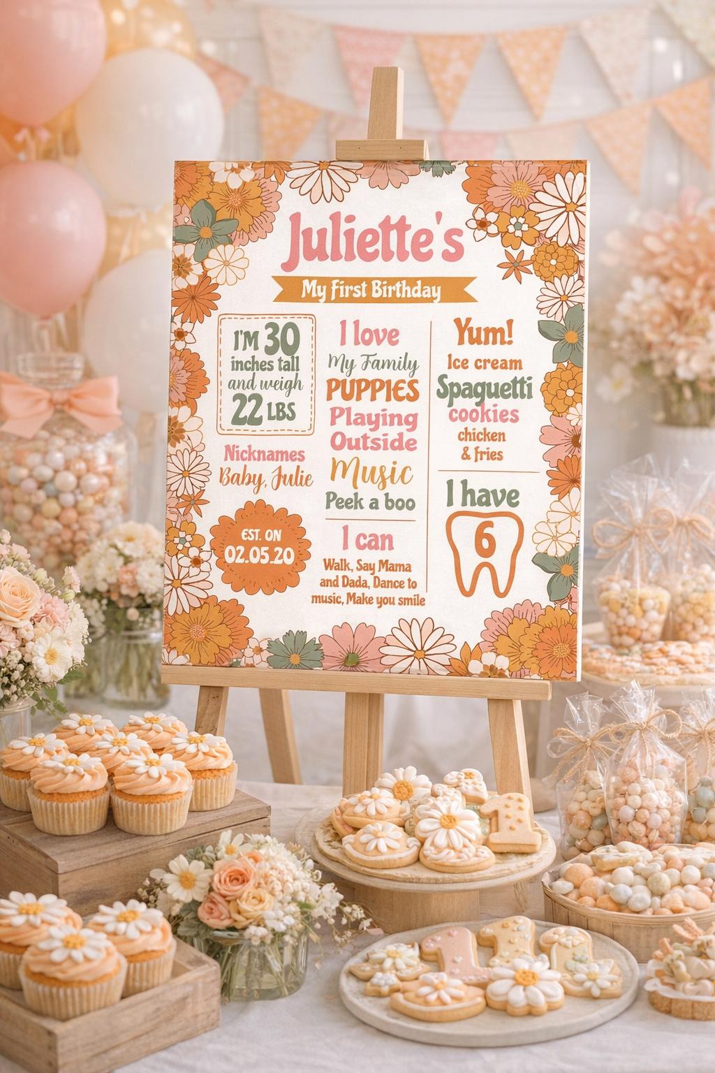 Hippie Floral Milestones Board Sign Editable Template, INSTANT DOWNLOAD
