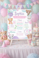 Teddy Bear First Birthday Milestones Sign Editable Template, INSTANT DOWNLOAD