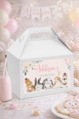 Bunny Party Gable Favor Box Labels, EDITABLE Template, INSTANT DOWNLOAD