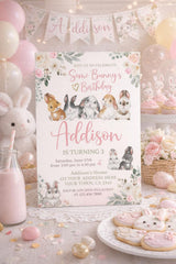 Bunny Birthday Party Invitation Editable Template for any age, edit all the wording, INSTANT DOWNLOAD