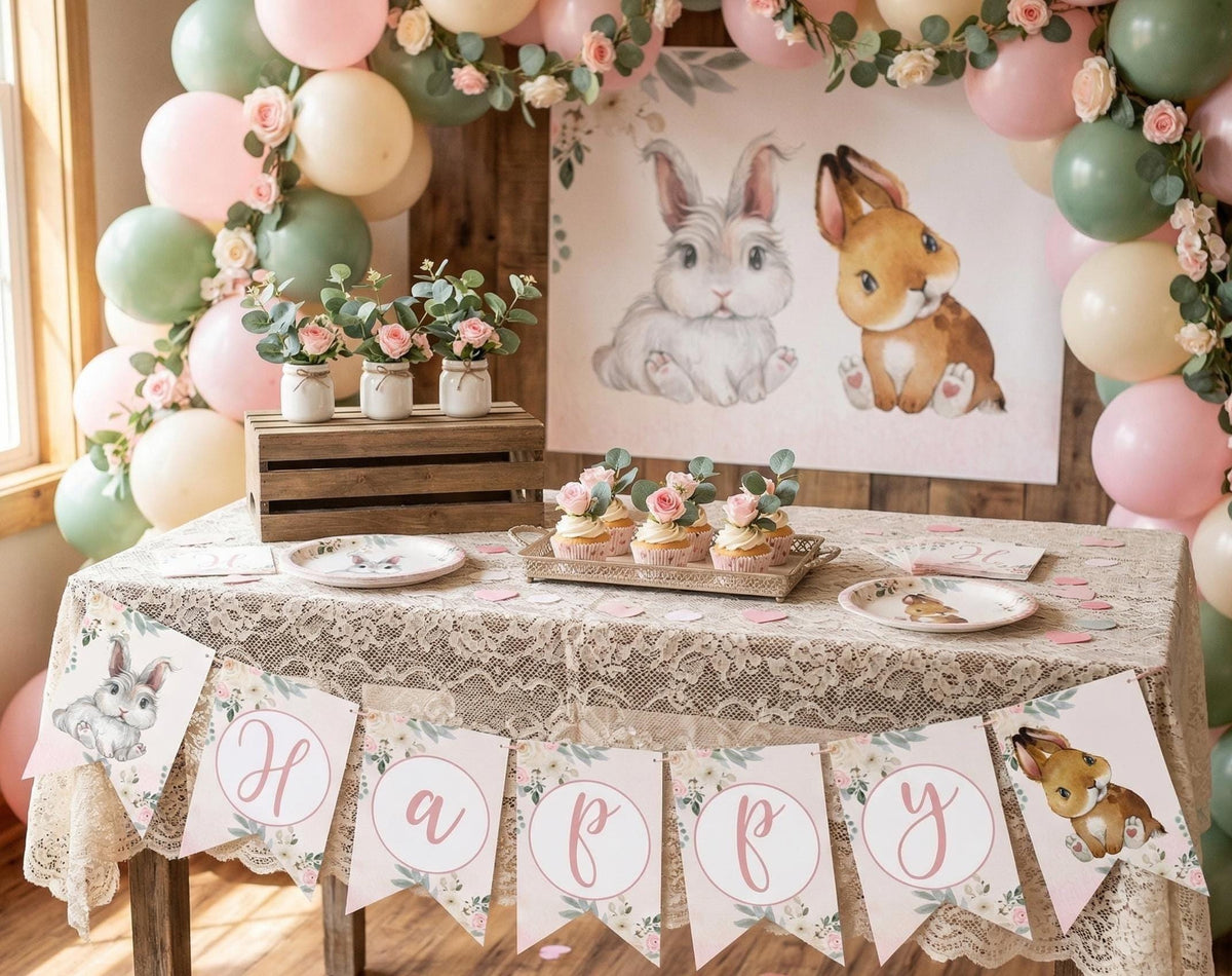 Bunny Editable Banner Template, Add Your Own Words, INSTANT DOWNLOAD