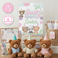 Bear Adoption Party Sign and Certificate Pet Adopt Editable Templates, Instant Download