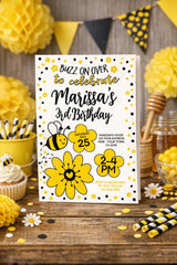 Bee Birthday Invitation Editable Template for Any Age, Sunflower Party (Instant Download)