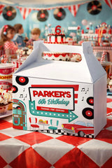 Editable Diner Party Favor Box Label, 50s Sock Hop Soda Shop Theme (Digital Download)
