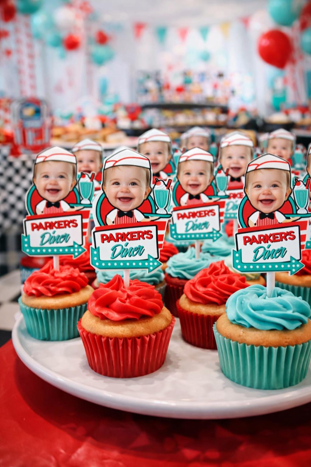 Editable Diner Photo Cupcake Toppers, Custom Party Decor (Digital Download)