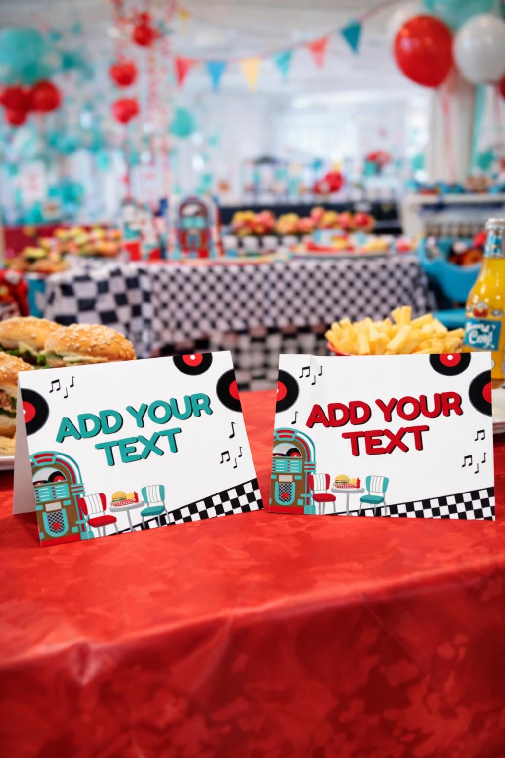 Diner Food Signs Editable Place Cards Template, INSTANT DOWNLOAD