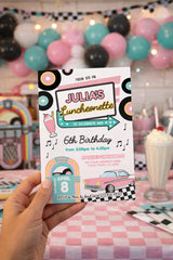 Diner Birthday Invitation, Retro Luncheonette Party, Editable Template (Digital Download)