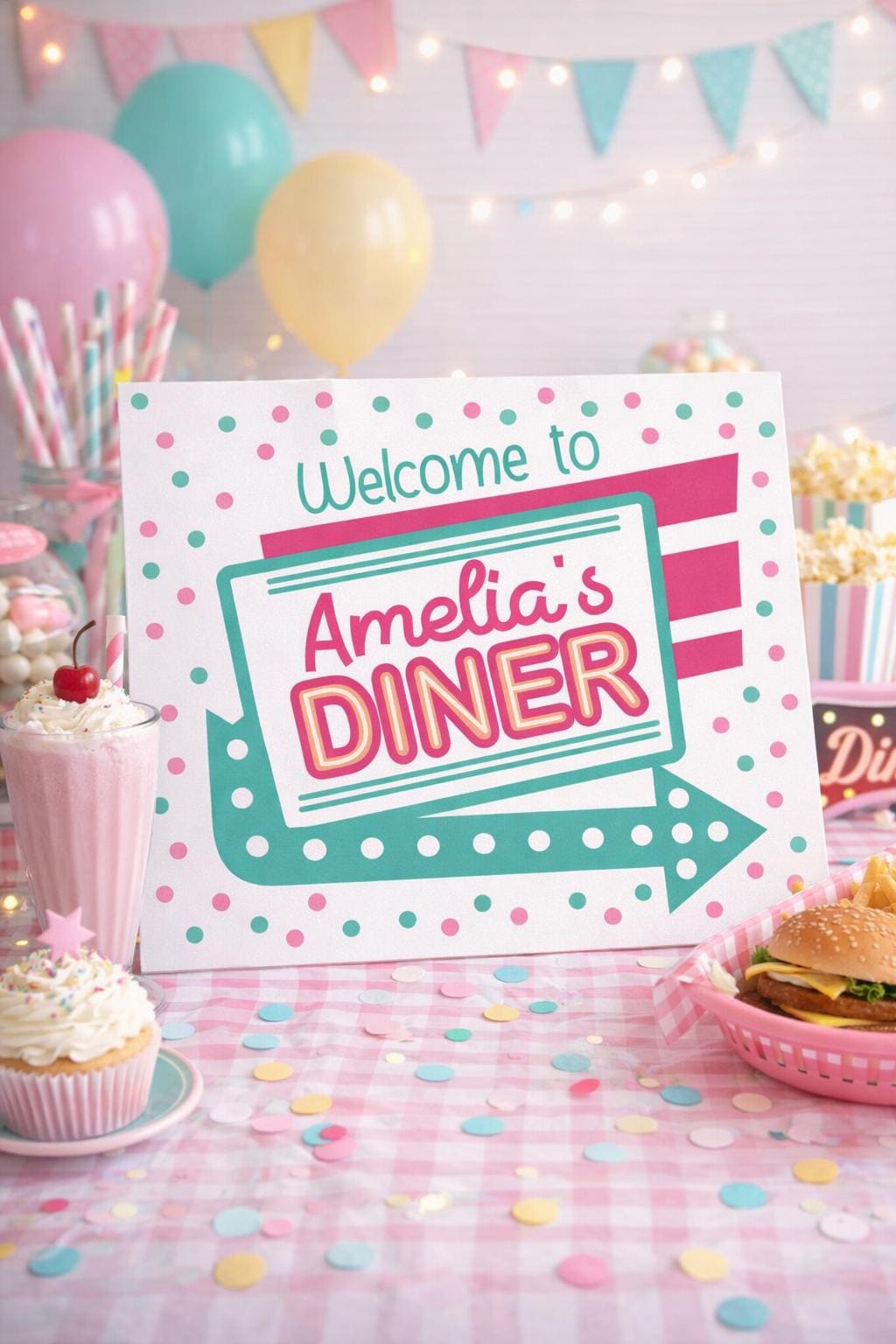 Diner Party Welcome Sign Editable Template, INSTANT DOWNLOAD