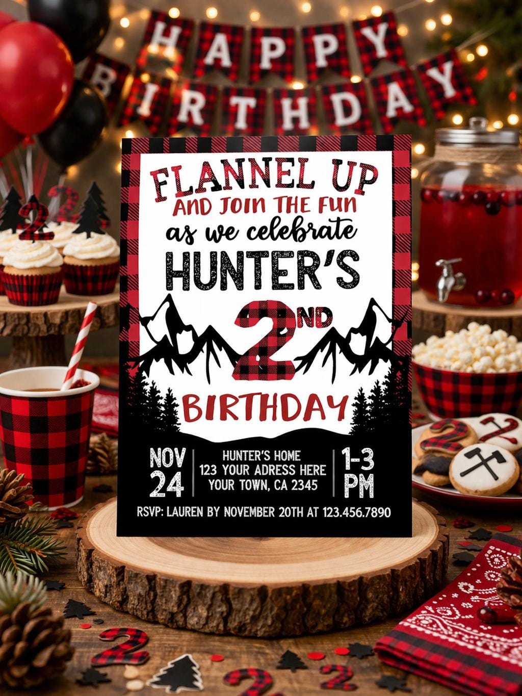 Lumberjack Birthday Invitation EDITABLE Template for Any Age, Instant Download