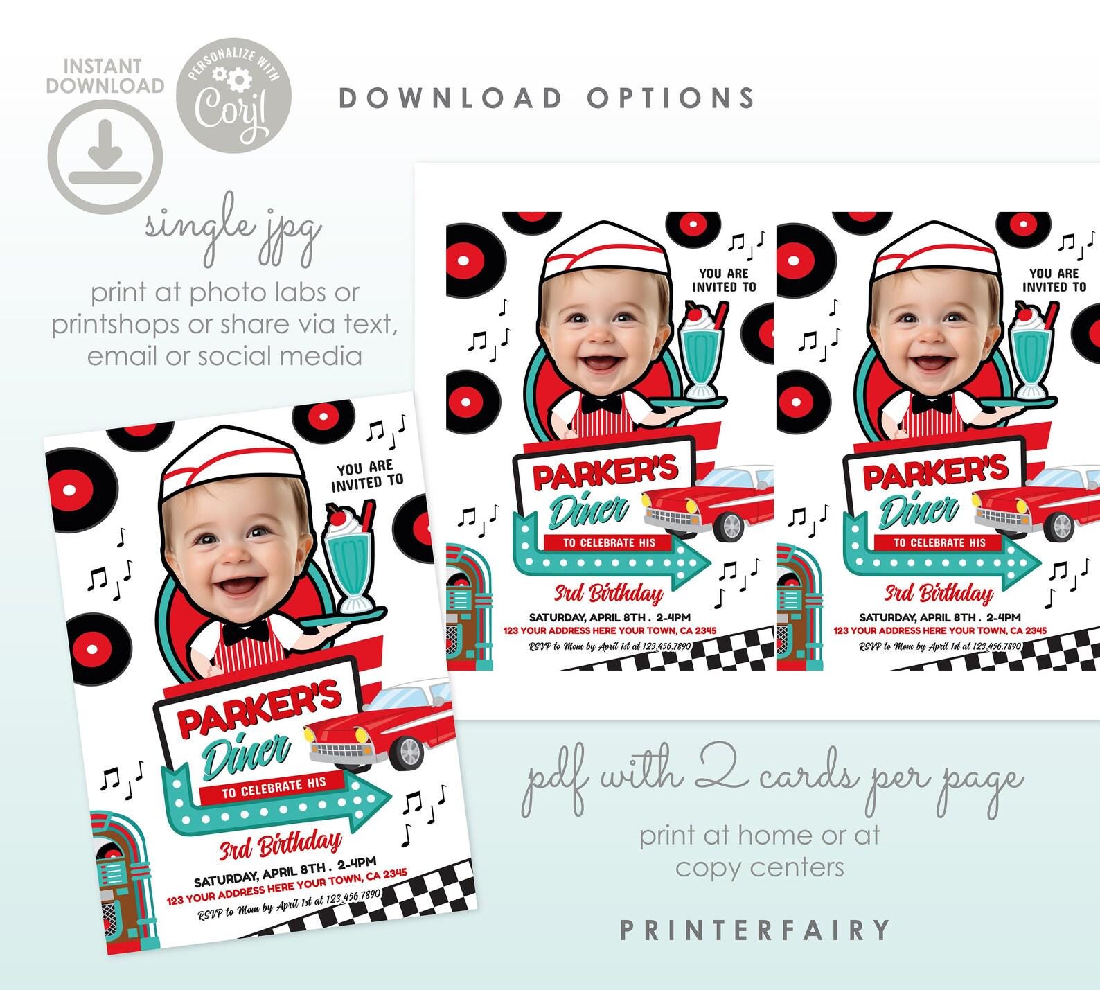 Diner 1st Birthday Invitation Bundle, Editable Templates (Digital Download)