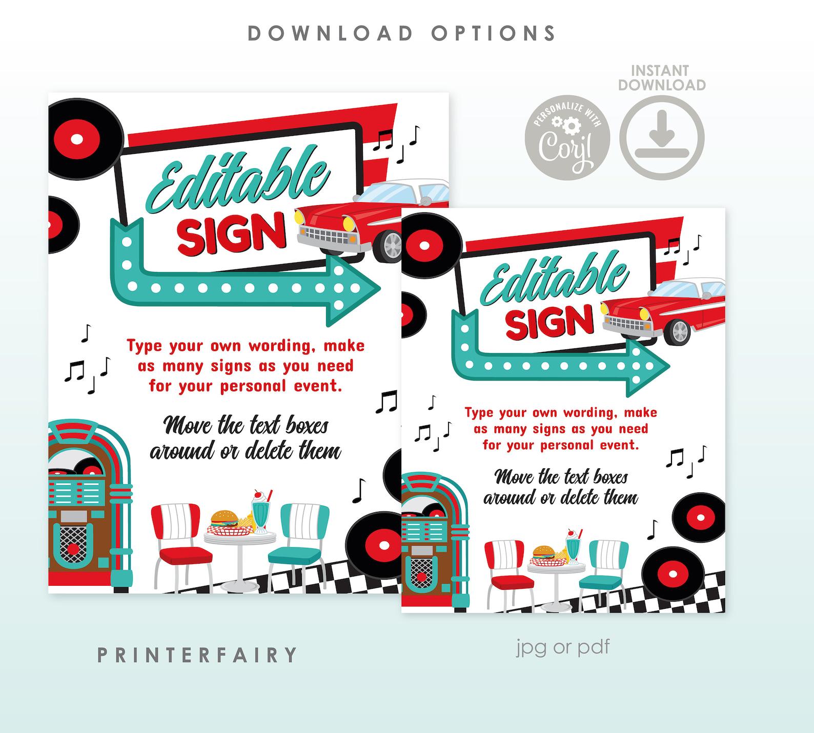 Diner Retirement Party Bundle, Editable Invitation, Signs, Menu (Digital Download)