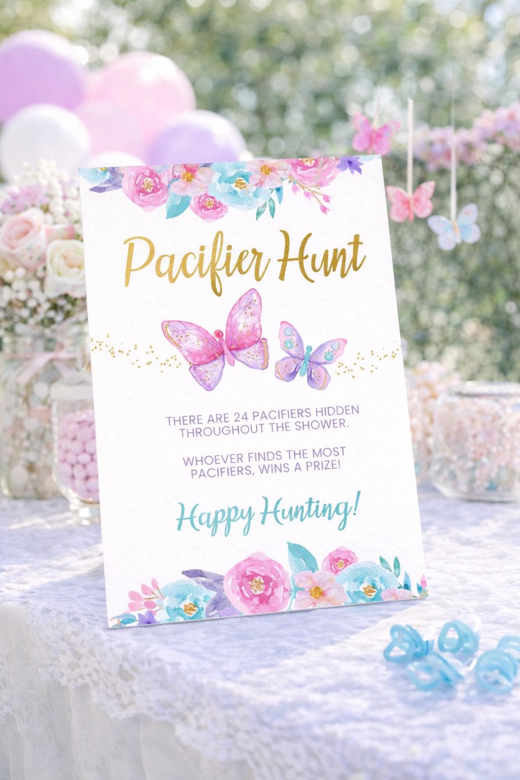 Butterfly Baby Shower Printable, Pacifier Hunt Game, INSTANT DOWNLOAD