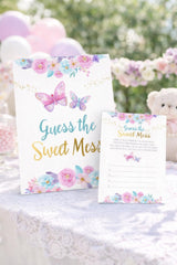 Butterfly Baby Shower Games, Guess Sweet Mess Sign and Cards (Digital Download)