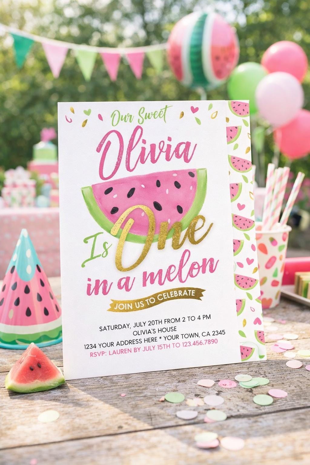 One in a Melon First Birthday Invitation Editable Template Watermelon Invite (Instant Download)