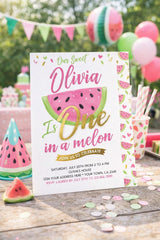 One in a Melon First Birthday Invitation Editable Template Watermelon Invite (Instant Download)