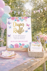 Butterfly Baby Shower Diaper Raffle Sign and Tickets (Digital Download)