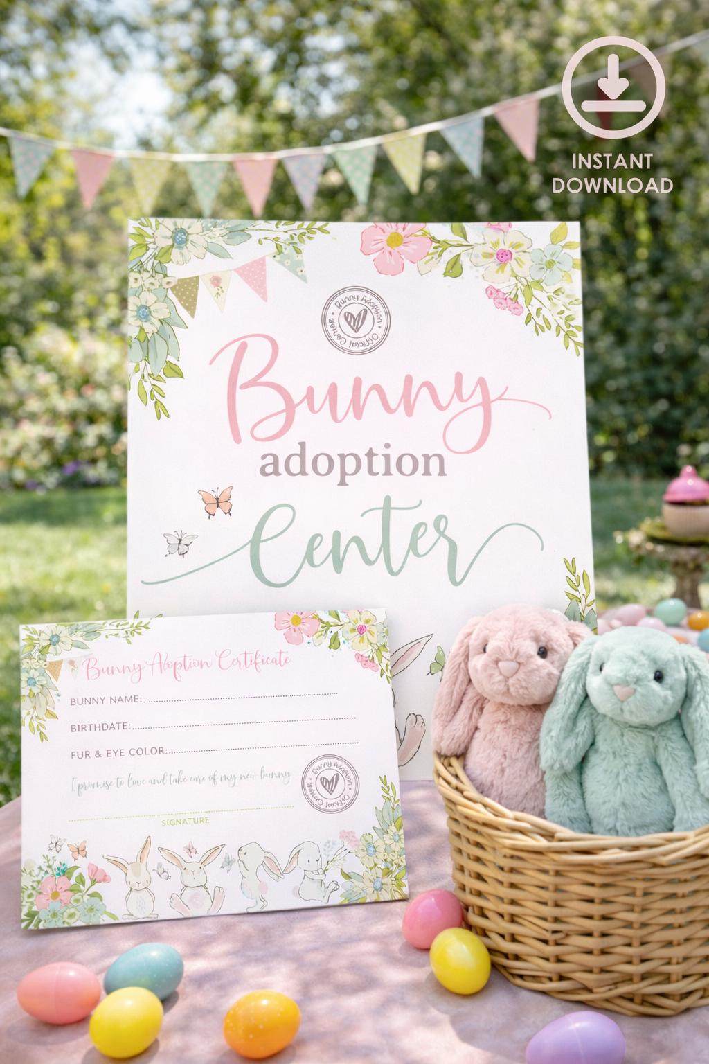 Bunny Adoption Sign and Certificate EDITABLE Templates, Easter Pet Adoption Party Game, INSTANT DOWNLOAD