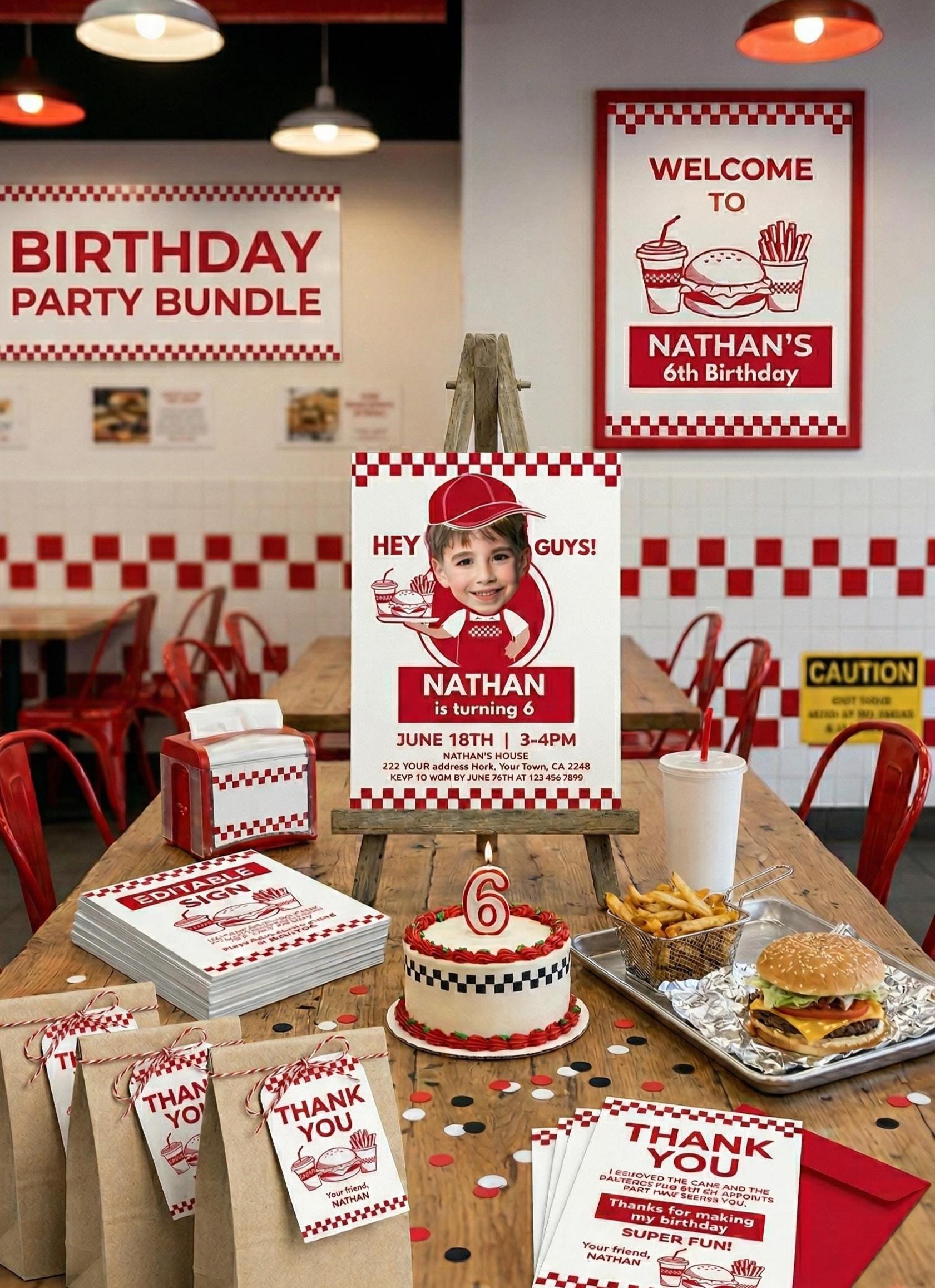 Burger Party Invitation Bundle, Editable Templates (Digital Download)